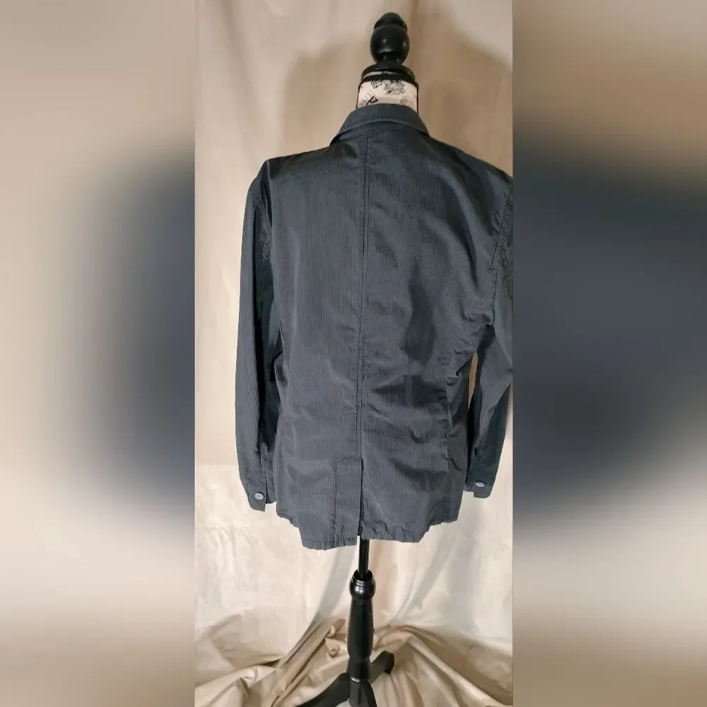 Sons of Intrigue Gray/Blue/Black Striped Military Utility Blazer Jacket.…